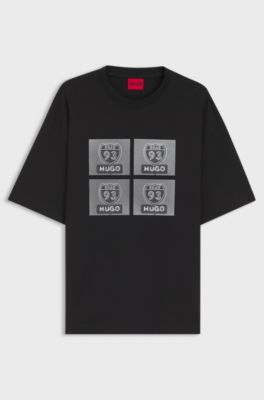 T-shirt van katoenen jersey met artwork in bikerstijl, Zwart