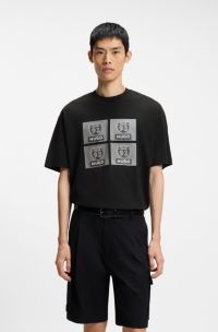 T-shirt van katoenen jersey met artwork in bikerstijl, Zwart