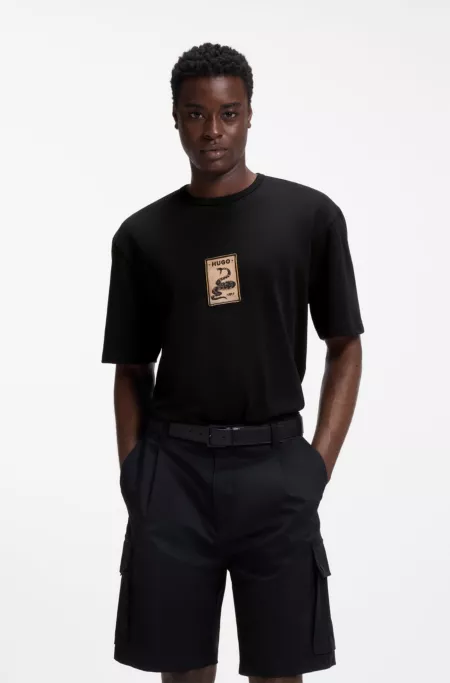 Cotton-jersey T-shirt with embroidered badge