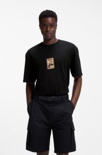 Cotton-jersey T-shirt with embroidered badge, Black