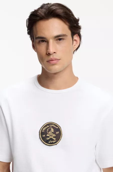 Cotton-jersey T-shirt with embroidered badge