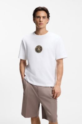 T-shirt i bomullsjersey med broderat m&auml;rke, Vit