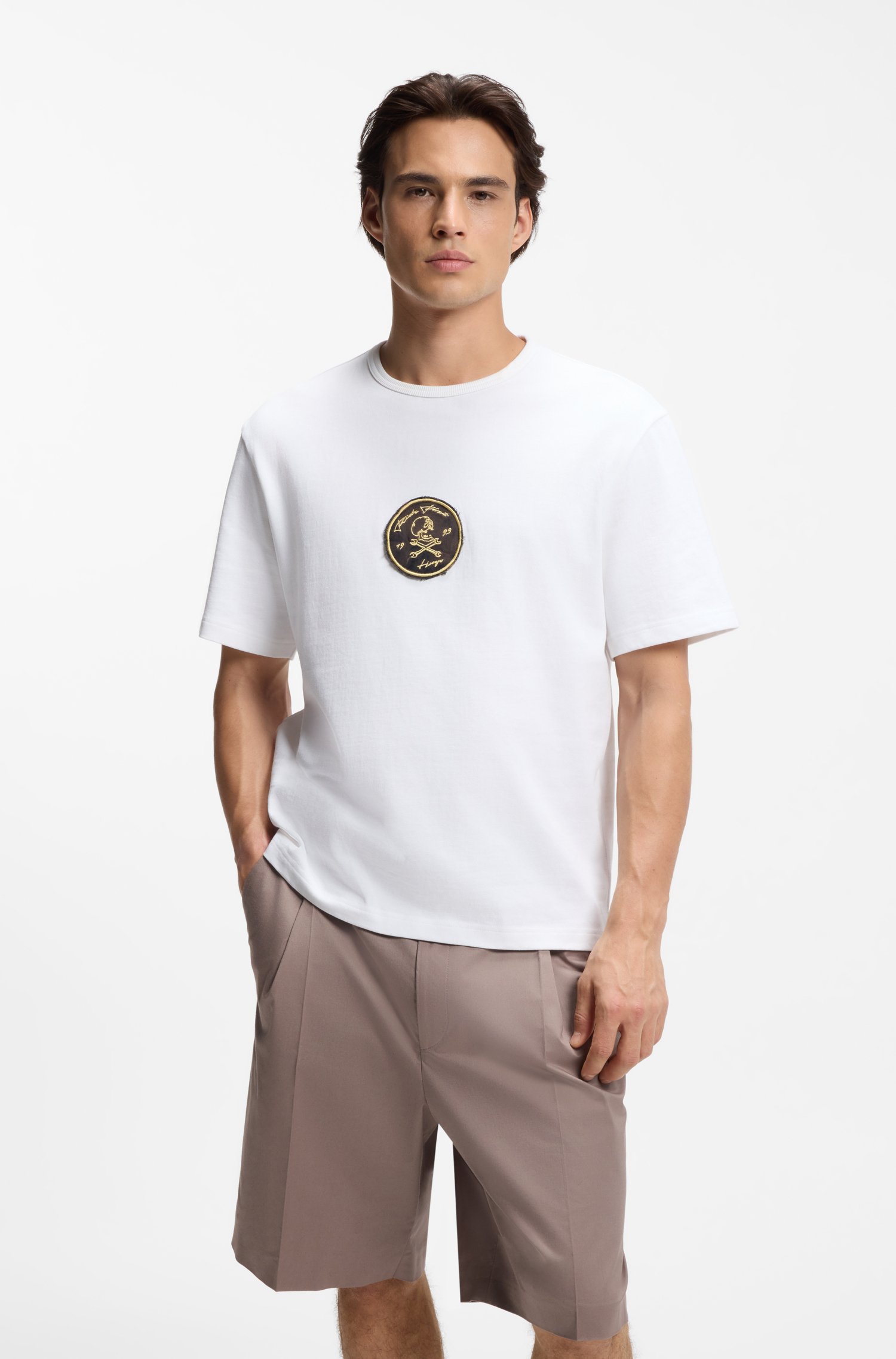 Hugo Cotton-jersey T-shirt with embroidered badge herr