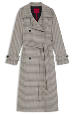 Houndstooth trench coat with belt, Patterned