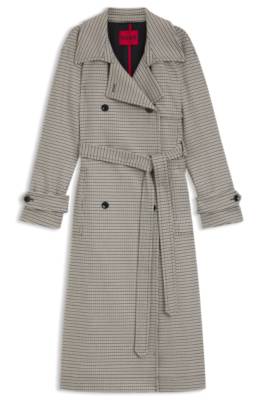 Houndstooth trench coat with belt