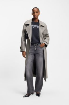 Trenchcoat mit G&uuml;rtel und Hahnentritt-Muster, Gemustert