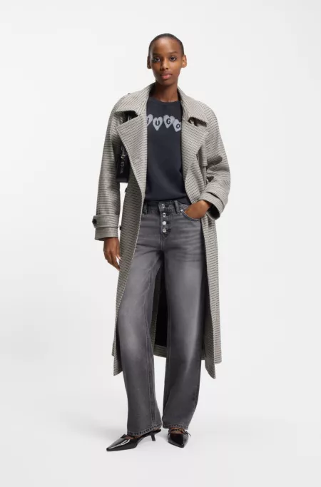 Houndstooth trench coat with belt