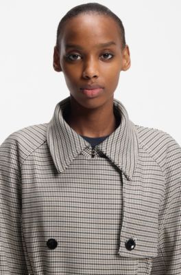 Houndstooth trench coat with belt, Patterned