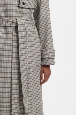 Trenchcoat mit G&uuml;rtel und Hahnentritt-Muster, Gemustert