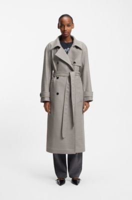 Houndstooth trench coat with belt, Patterned