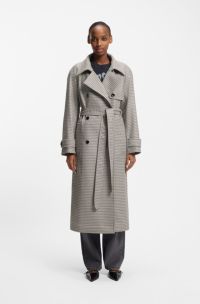 Houndstooth trench coat with belt, Patterned