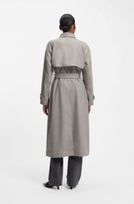 Houndstooth trench coat with belt, Patterned