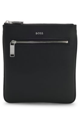 Zipped envelope bag with polished logo lettering, Black