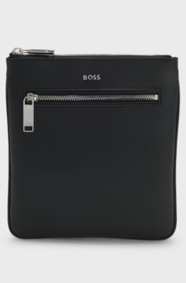 Zipped envelope bag with polished logo lettering, Black