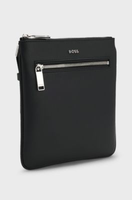 Zipped envelope bag with polished logo lettering, Black