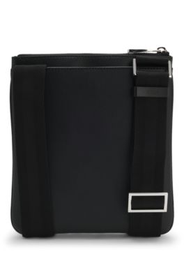 BOSS - Zipped envelope bag with polished logo lettering - Black