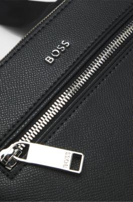 Zipped envelope bag with polished logo lettering, Black