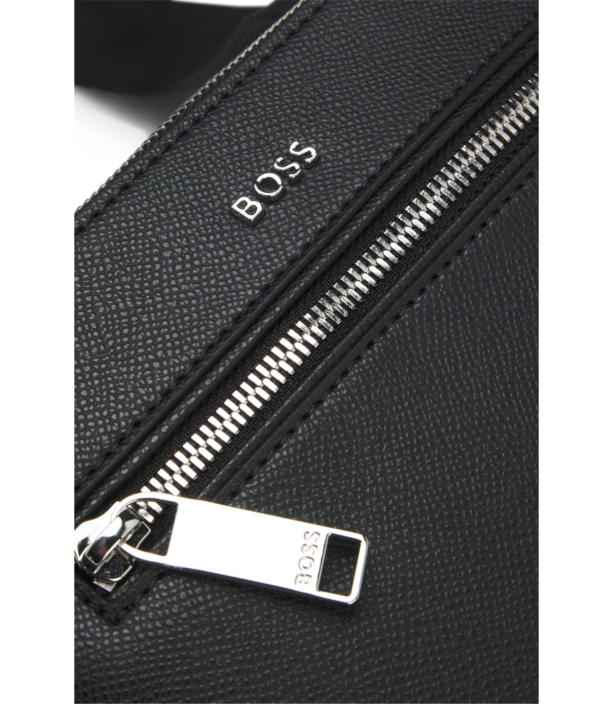 BOSS - Zipped envelope bag with polished logo lettering - Black