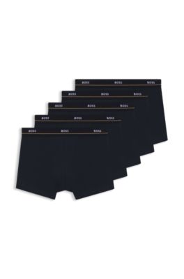 Lot de cinq boxers courts en coton stretch avec taille logot&eacute;e, Bleu fonc&eacute;