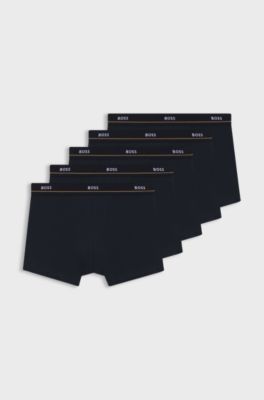 Five-pack of stretch-cotton trunks with logo waistbands, Dark Blue