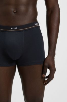 Five-pack of stretch-cotton trunks with logo waistbands, Dark Blue