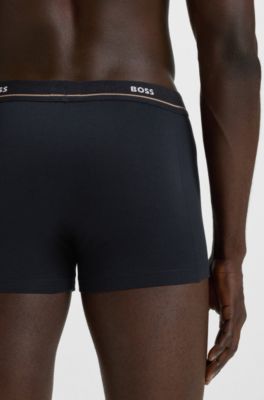 Five-pack of stretch-cotton trunks with logo waistbands, Dark Blue