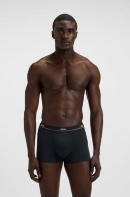 Five-pack of stretch-cotton trunks with logo waistbands, Dark Blue