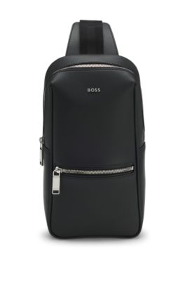 Mono-strap backpack with polished trims, Black