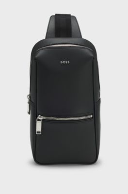 Mono-strap backpack with polished trims, Black
