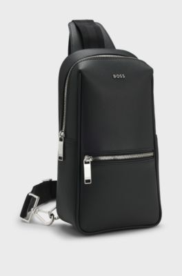 Mono-strap backpack with polished trims, Black