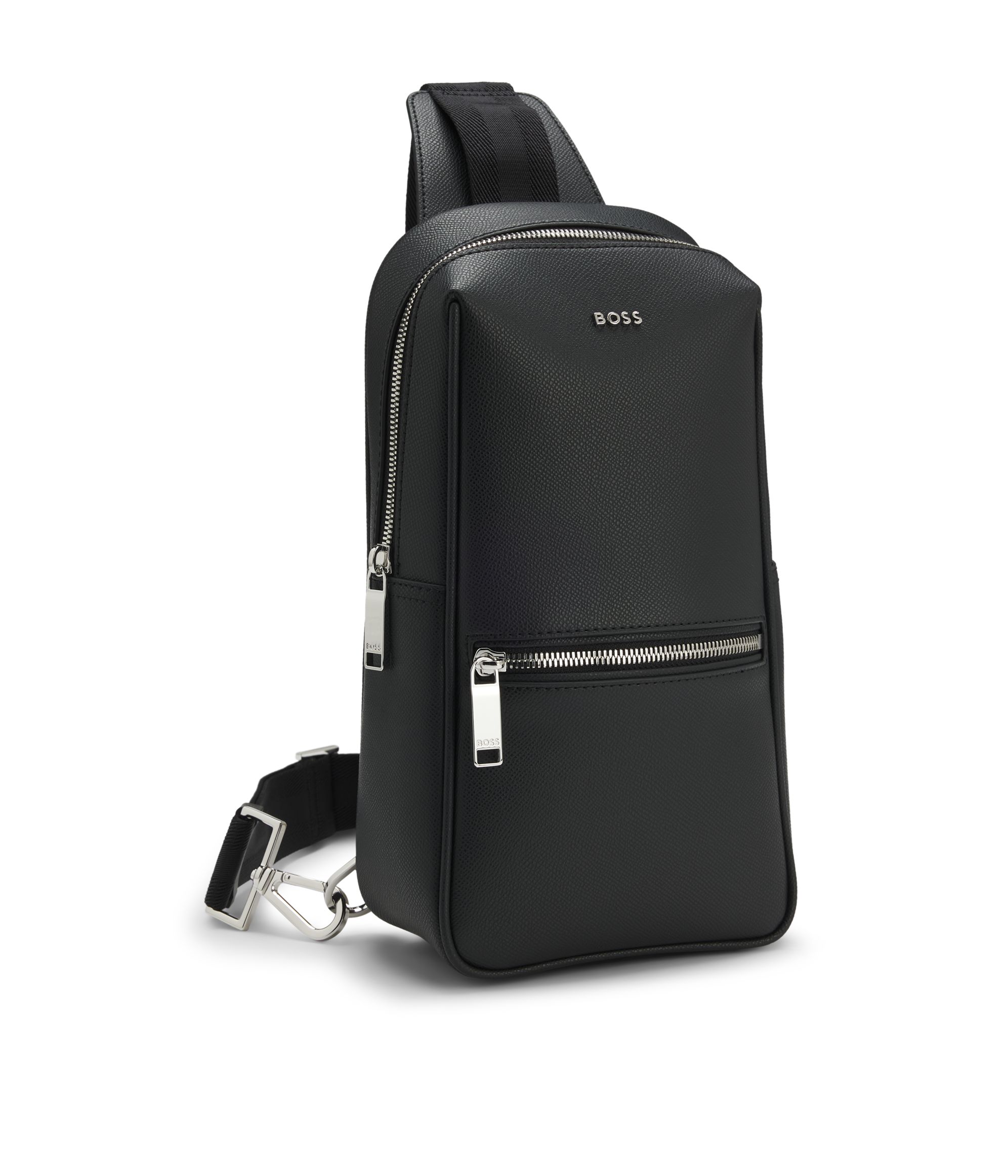 BOSS - Mono-strap backpack with polished trims - Black