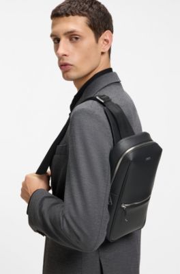 Mono-strap backpack with polished trims, Black
