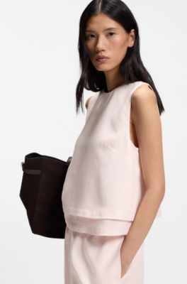Layered top with open back, light pink