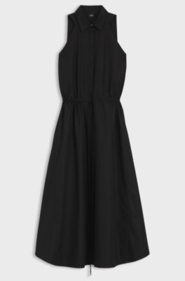 Cotton-poplin dress with drawcord waist, Black