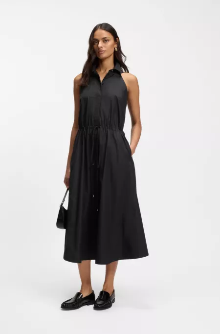 Cotton-poplin dress with drawcord waist