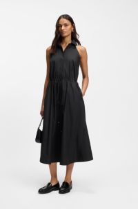 Cotton-poplin dress with drawcord waist, Black