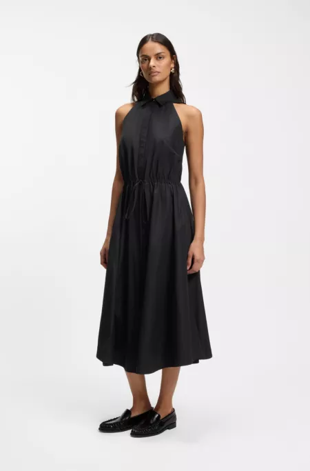 Cotton-poplin dress with drawcord waist