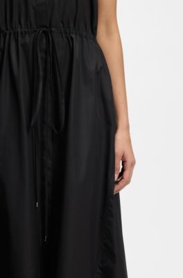 Cotton-poplin dress with drawcord waist, Black