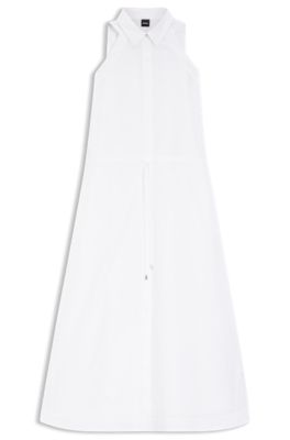 Cotton-poplin dress with drawcord waist, White