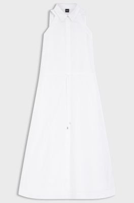 Cotton-poplin dress with drawcord waist, White