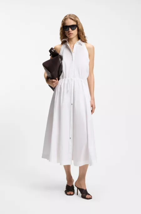 Cotton-poplin dress with drawcord waist