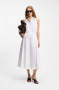 Vestito in popeline di cotone con vita con coulisse, Bianco