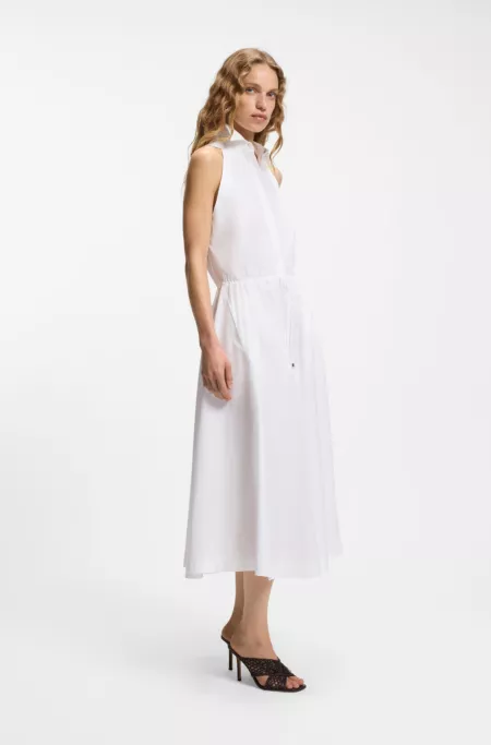 Cotton-poplin dress with drawcord waist
