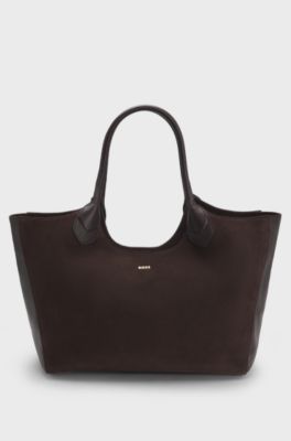 Leather tote bag with logo lettering, Dark Purple