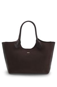 Leather tote bag with logo lettering, Dark Purple