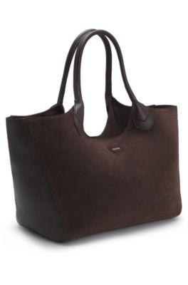 Leather tote bag with logo lettering, Dark Purple