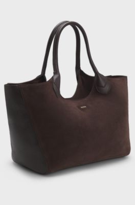 Leather tote bag with logo lettering, Dark Purple