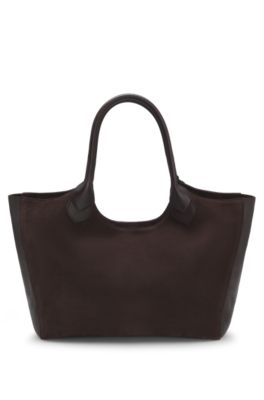 Leather tote bag with logo lettering, Dark Purple