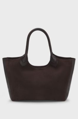 Borsa tote in pelle con scritta del logo, Viola scuro