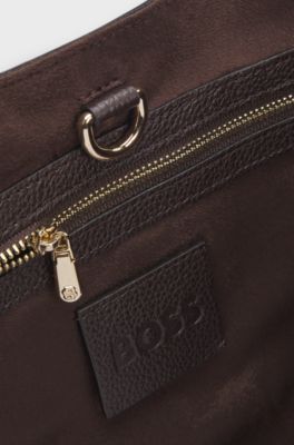 Leather tote bag with logo lettering, Dark Purple